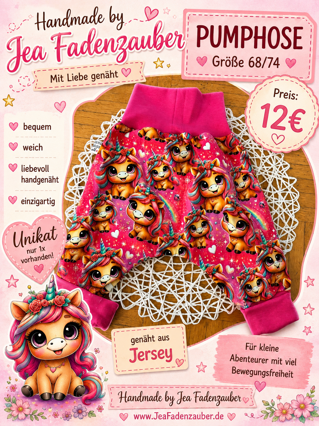 Pumphose Einhorn 68/74