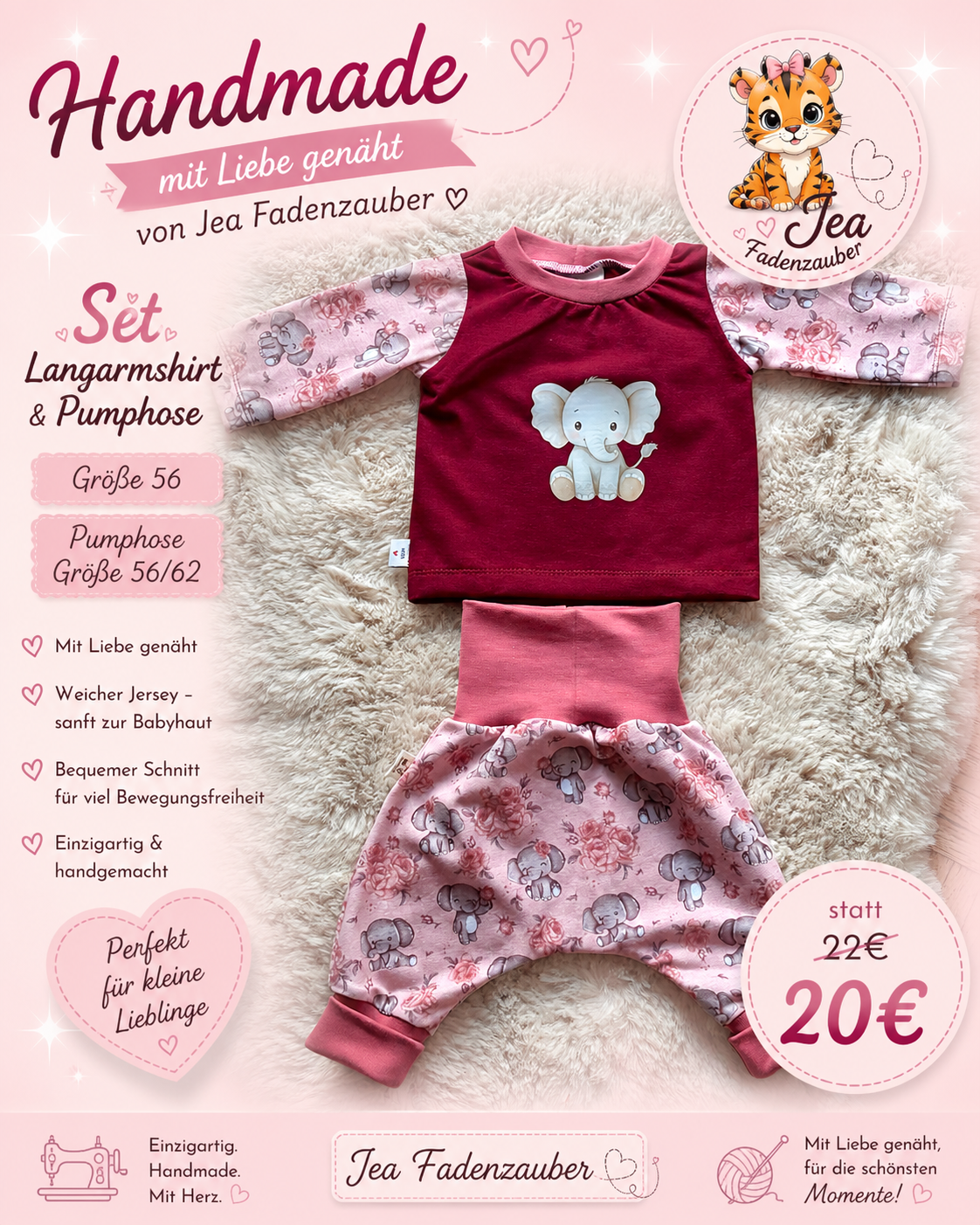 Pumphose Set 56/62 Elefant